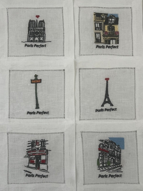 Paris Perfect Cocktail Napkins/Linen Coasters - Set of 6