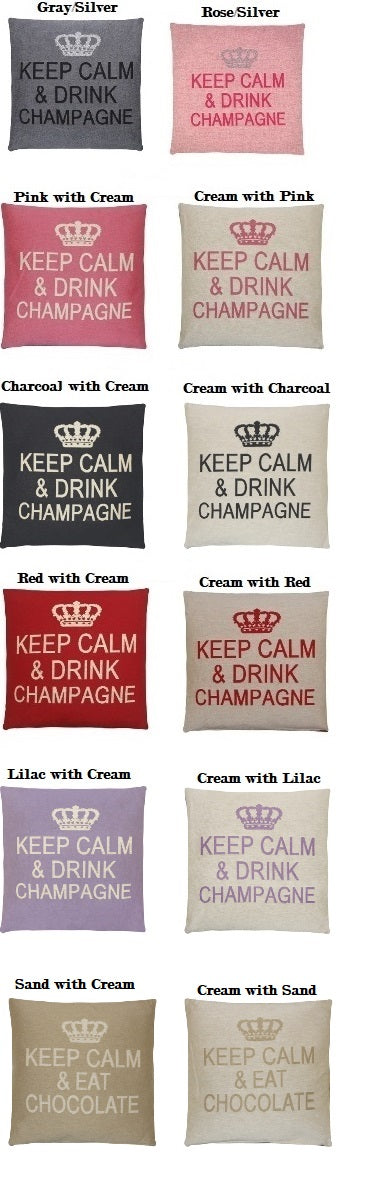 Keep Calm and Drink Champagne Decorative Pillow Cover - (Cream and Lilac)
