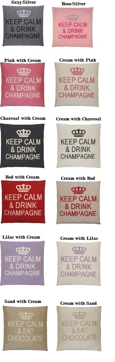 Keep Calm and Drink Champagne Decorative Pillow Cover - (Charcoal and Cream)