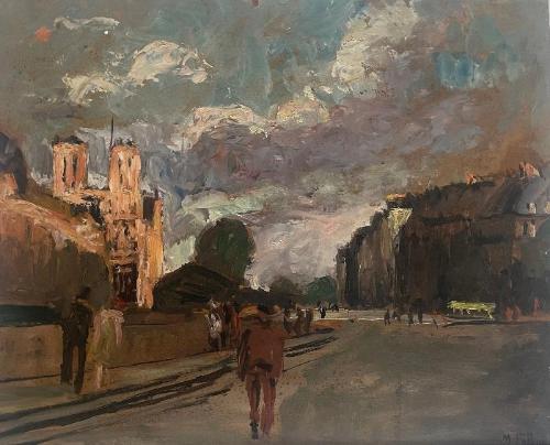 Along the Seine Towards Notre Dame by Maurice Fallies (12.5" x 15.5")