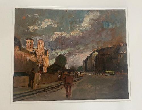 Along the Seine Towards Notre Dame by Maurice Fallies (12.5" x 15.5")