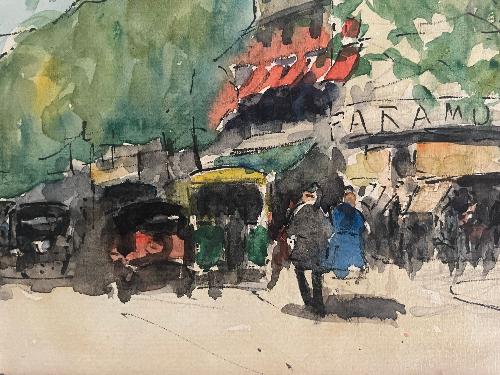 Les Grands Magasins sur le Boulevard Haussman (9" x 12")