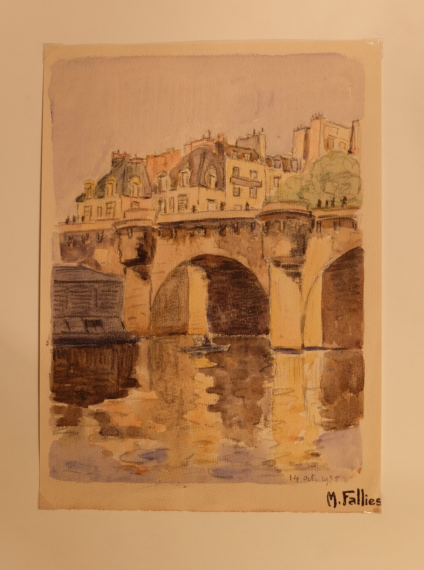 Original Maurice Fallies (1883-1965) : Pont Neuf, Paris (13"x10")