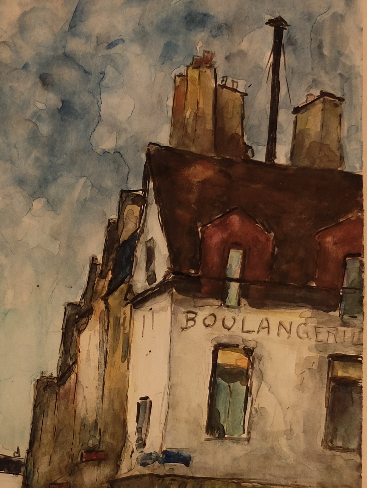 Original Maurice Fallies (1883-1965) : Paris Rue des Ecouffes 4e (15"x12")