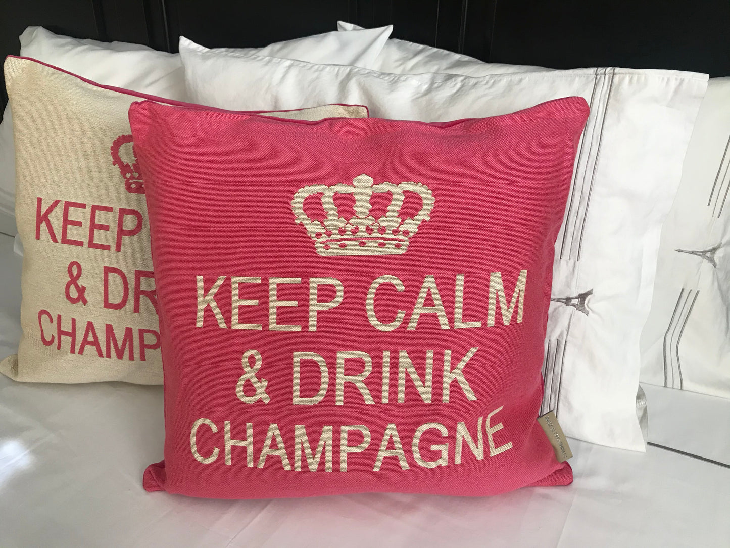 Keep Calm and Drink Champagne Decorative Pillow Cover - (Pink and Cream)